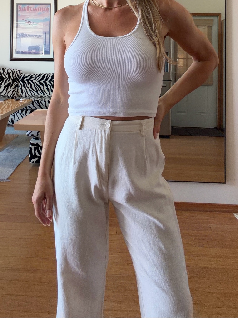 Brandy Melville Ivory High-Waist Wide-Leg Pants